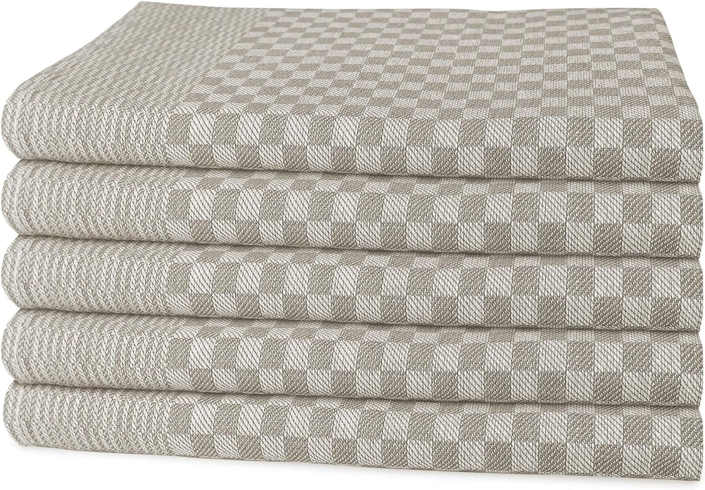 Pack of 5 Large 100% Cotton Tea Towels | Quick Dry | Classic Check Pattern | 90 x 50 cm
