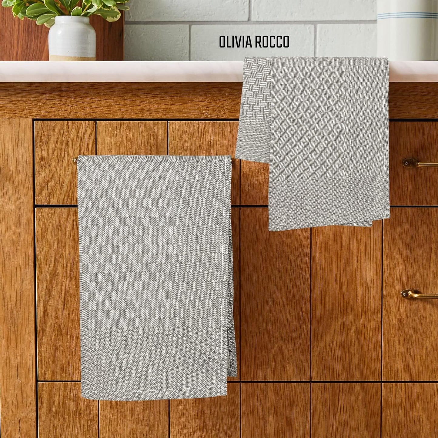 Pack of 5 Large 100% Cotton Tea Towels | Quick Dry | Classic Check Pattern | 90 x 50 cm