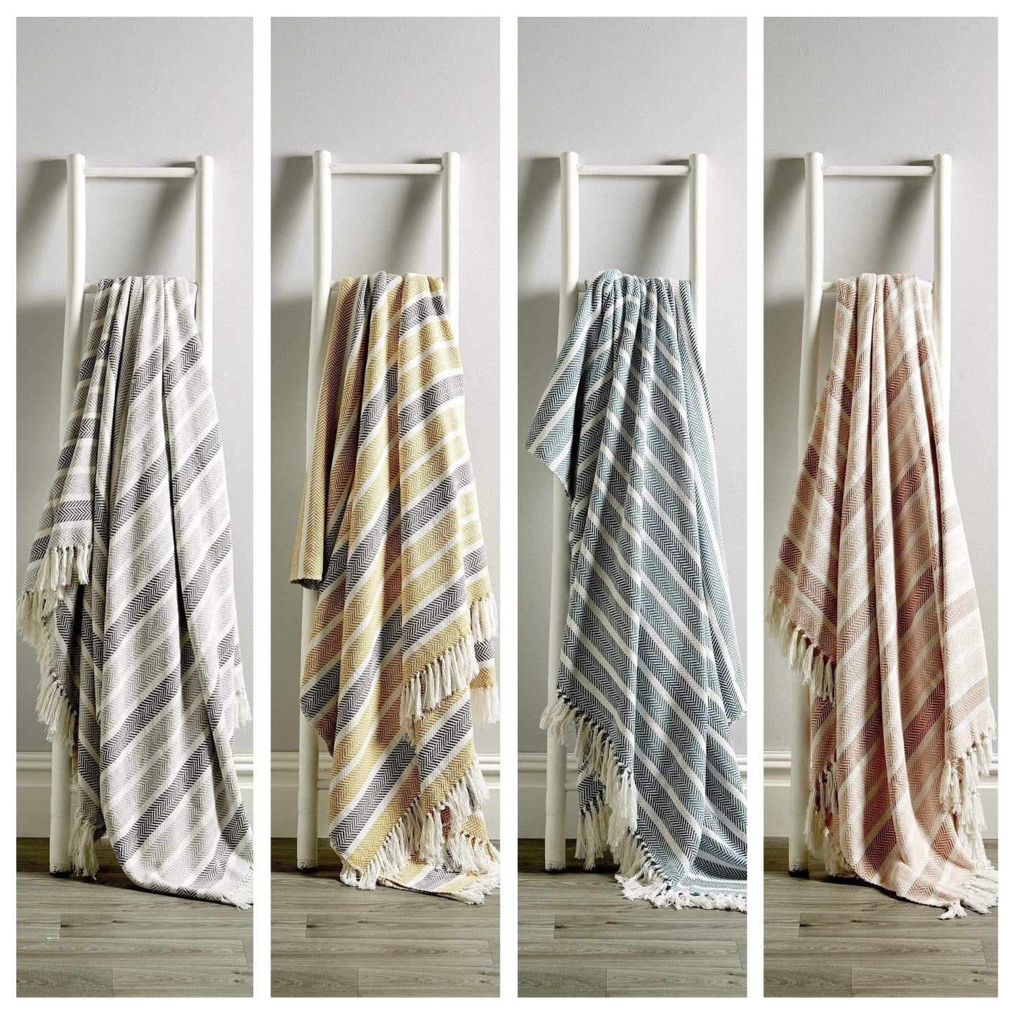 Striped Handwoven Pure Cotton Throw Blanket with Tassels | Eco-Friendly | 3 Sizes | 4 Colours