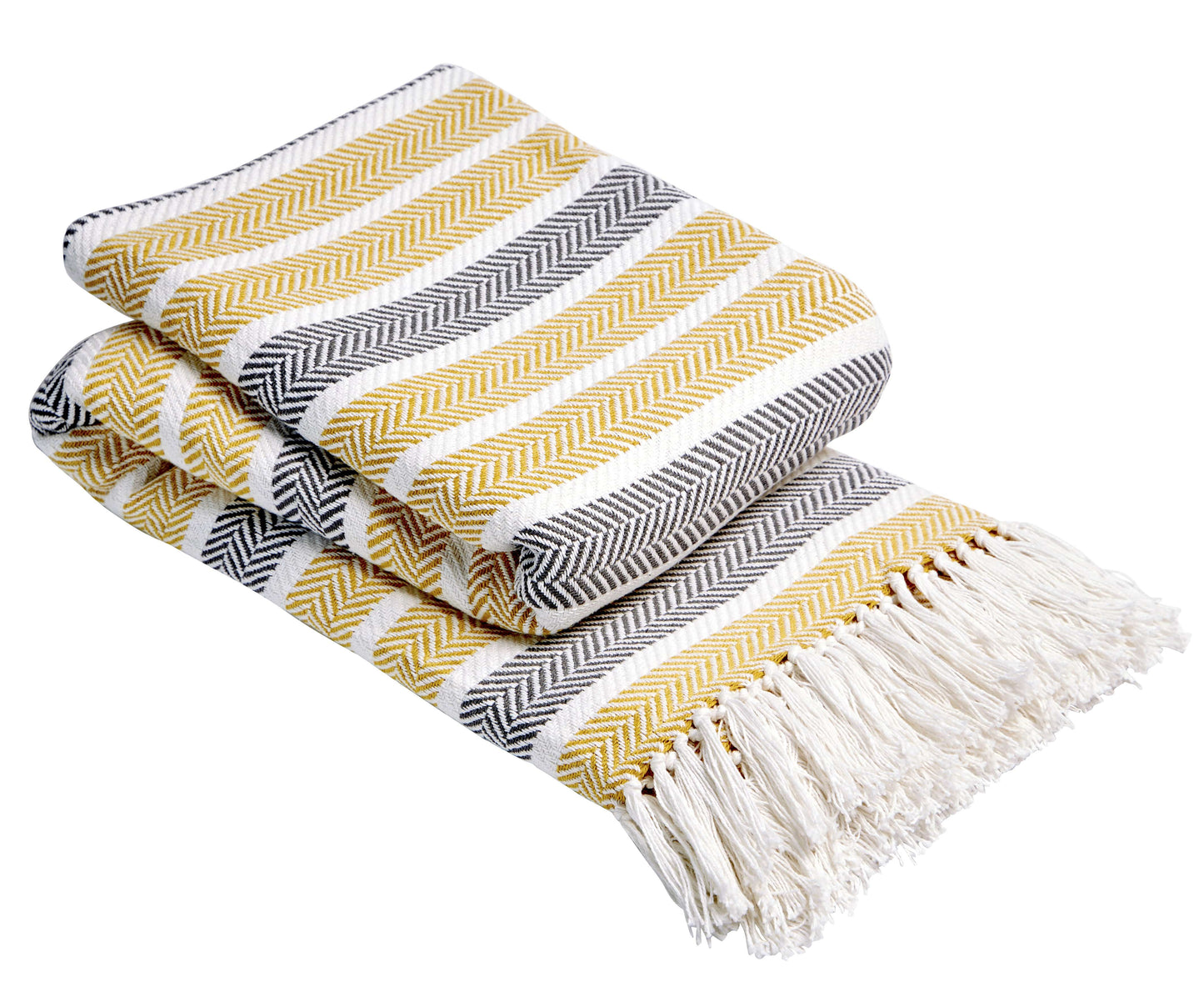 Striped Handwoven Pure Cotton Throw Blanket with Tassels | Eco-Friendly | 3 Sizes | 4 Colours