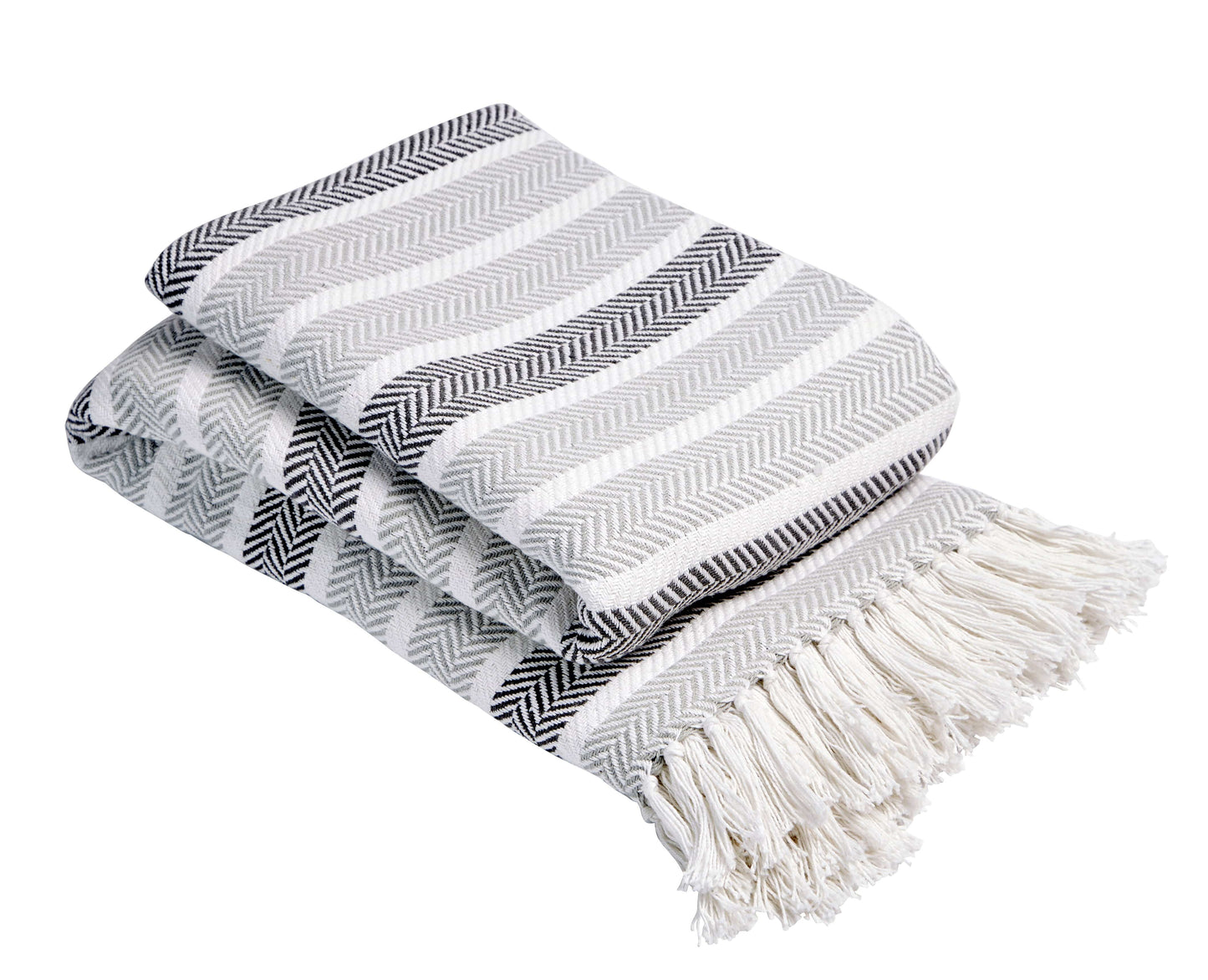 Striped Handwoven Pure Cotton Throw Blanket with Tassels | Eco-Friendly | 3 Sizes | 4 Colours