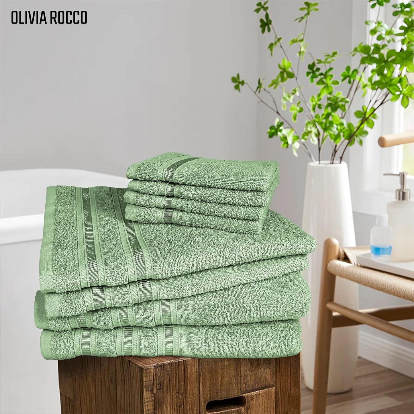 OLIVIA ROCCO Ritz Collection Viscose Stripe Towels | 100% Cotton | Super Soft & Highly Absorbent | 2 Pk Bath Sheet or 8 Piece Bale