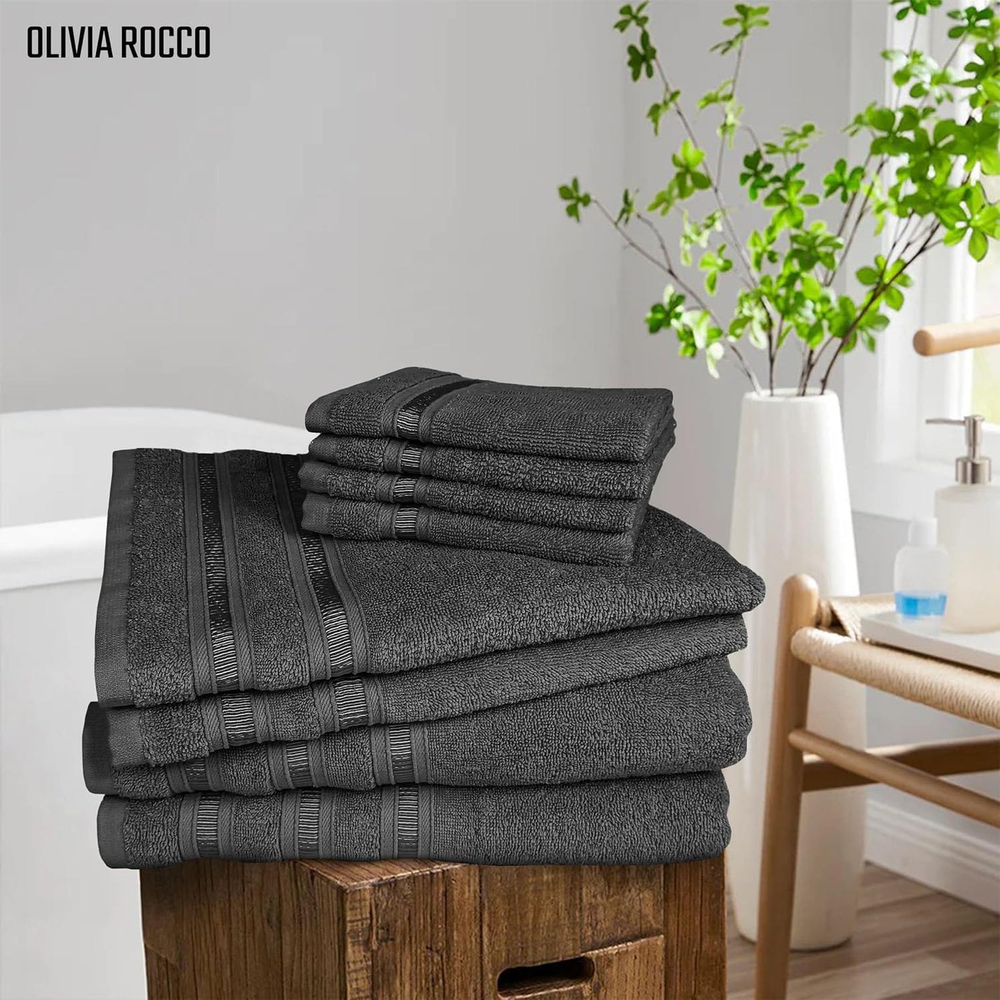 OLIVIA ROCCO Ritz Collection Viscose Stripe Towels | 100% Cotton | Super Soft & Highly Absorbent | 2 Pk Bath Sheet or 8 Piece Bale