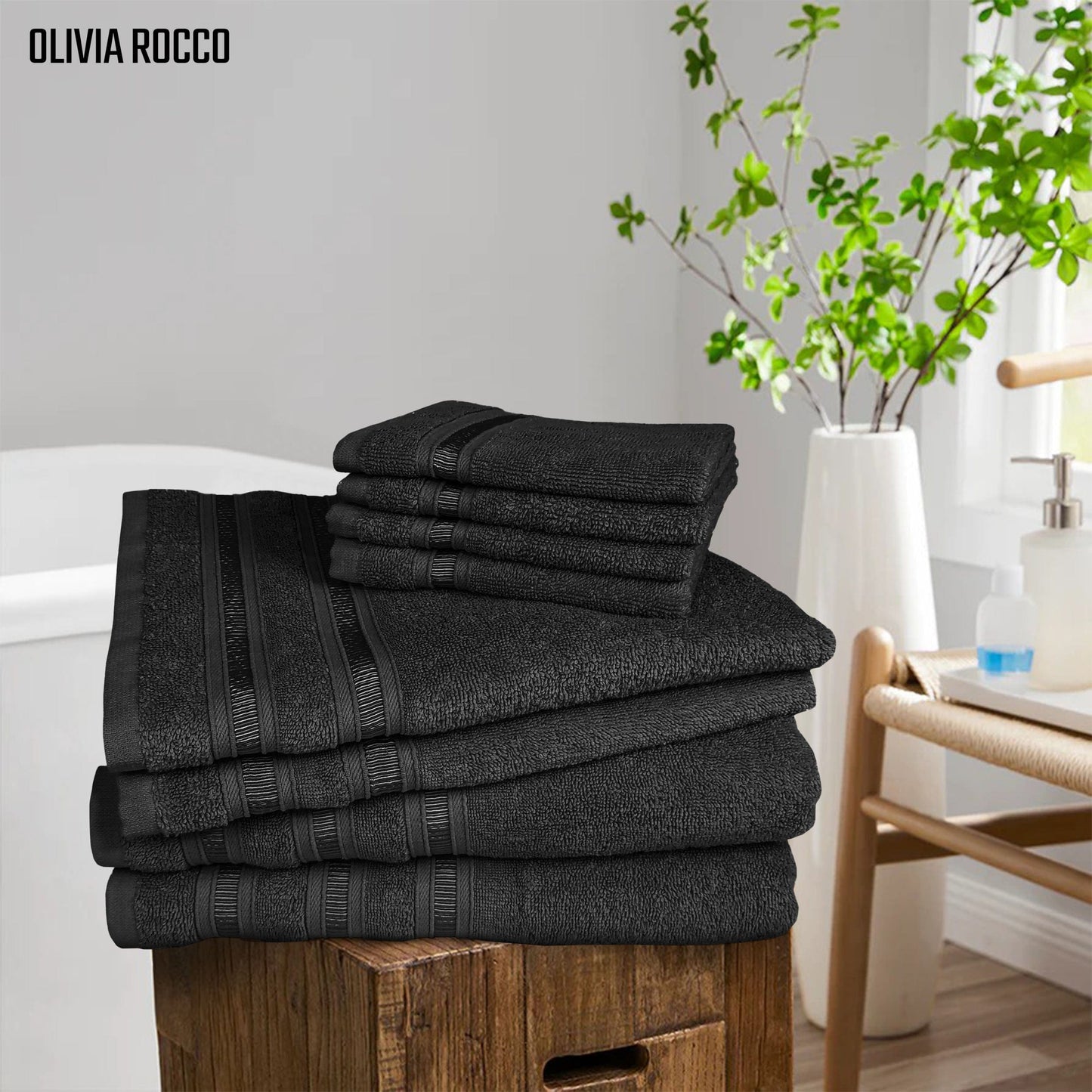 OLIVIA ROCCO Ritz Collection Viscose Stripe Towels | 100% Cotton | Super Soft & Highly Absorbent | 2 Pk Bath Sheet or 8 Piece Bale