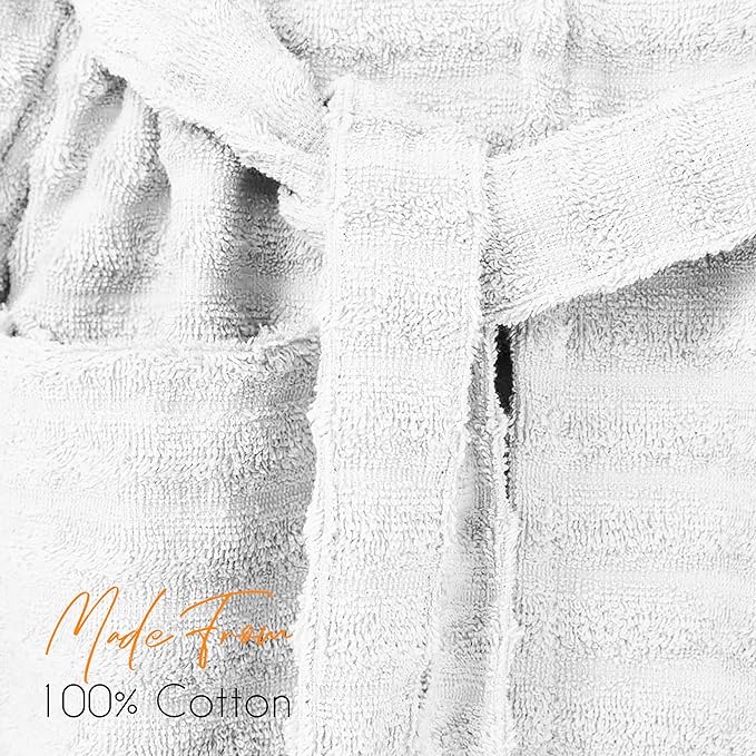 Hydro Ribbed Hooded Bath Robe | 100% Cotton | Unisex | With Pockets & Belt | S-M & L-XL | 4 Colours