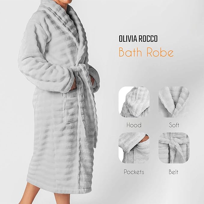 Hydro Ribbed Hooded Bath Robe | 100% Cotton | Unisex | With Pockets & Belt | S-M & L-XL | 4 Colours