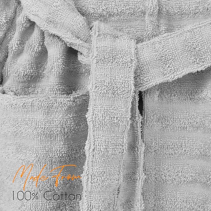 Hydro Ribbed Hooded Bath Robe | 100% Cotton | Unisex | With Pockets & Belt | S-M & L-XL | 4 Colours