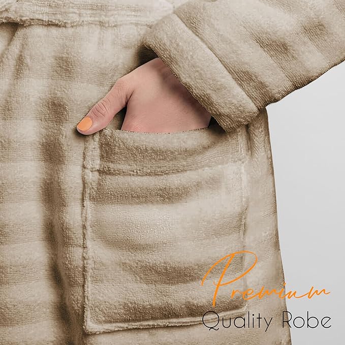 Hydro Ribbed Hooded Bath Robe | 100% Cotton | Unisex | With Pockets & Belt | S-M & L-XL | 4 Colours