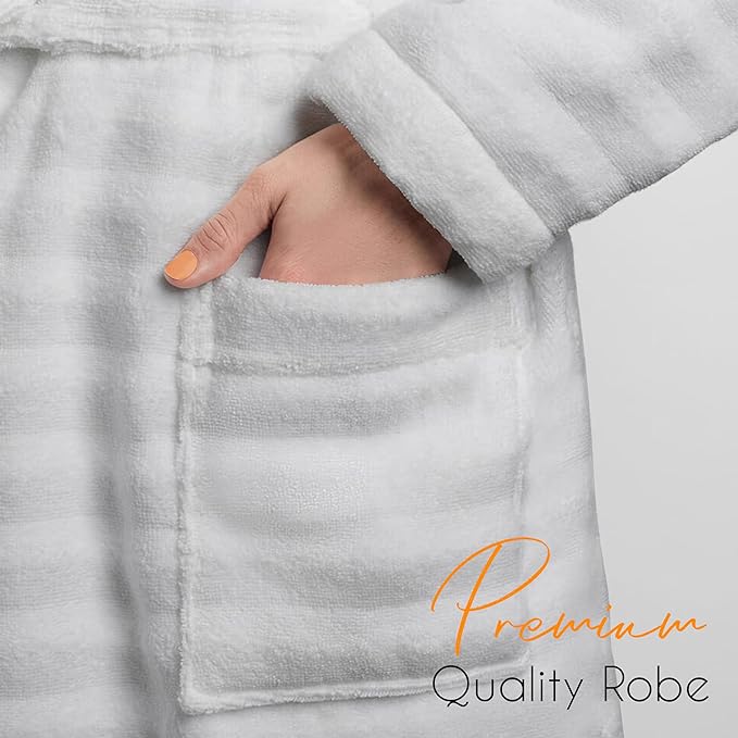 Hydro Ribbed Hooded Bath Robe | 100% Cotton | Unisex | With Pockets & Belt | S-M & L-XL | 4 Colours