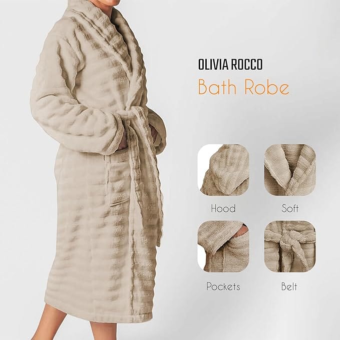 Hydro Ribbed Hooded Bath Robe | 100% Cotton | Unisex | With Pockets & Belt | S-M & L-XL | 4 Colours