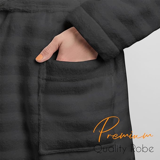 Hydro Ribbed Hooded Bath Robe | 100% Cotton | Unisex | With Pockets & Belt | S-M & L-XL | 4 Colours