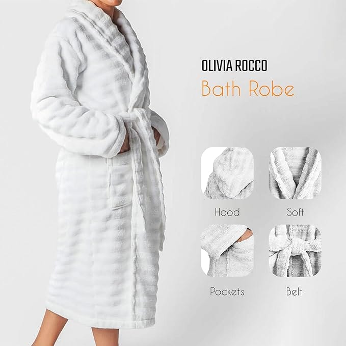 Hydro Ribbed Hooded Bath Robe | 100% Cotton | Unisex | With Pockets & Belt | S-M & L-XL | 4 Colours