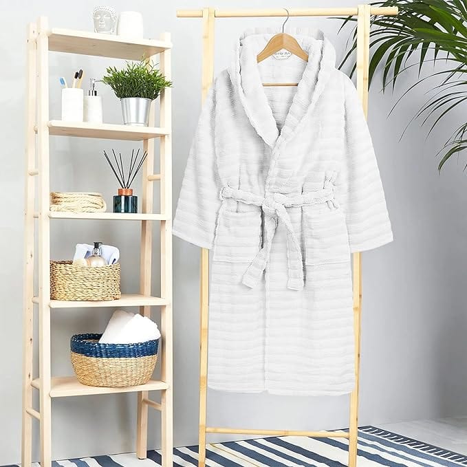 Hydro Ribbed Hooded Bath Robe | 100% Cotton | Unisex | With Pockets & Belt | S-M & L-XL | 4 Colours