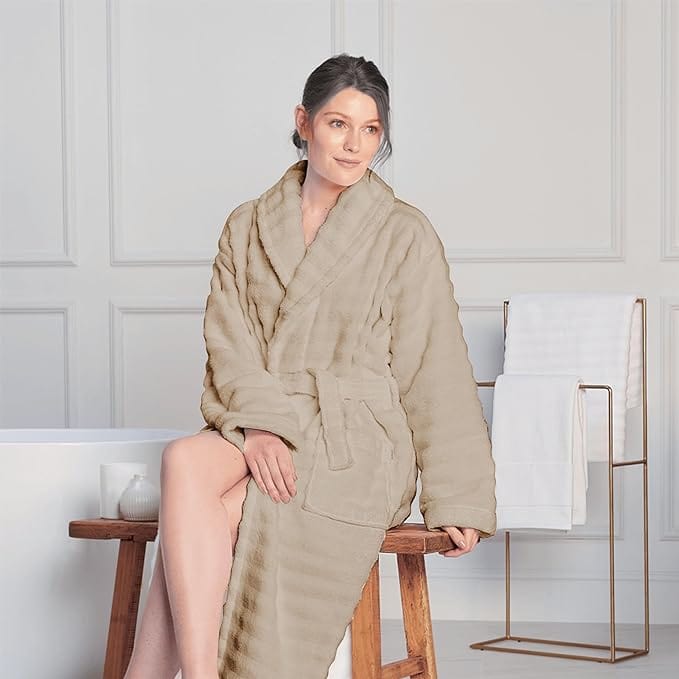 Hydro Ribbed Hooded Bath Robe | 100% Cotton | Unisex | With Pockets & Belt | S-M & L-XL | 4 Colours