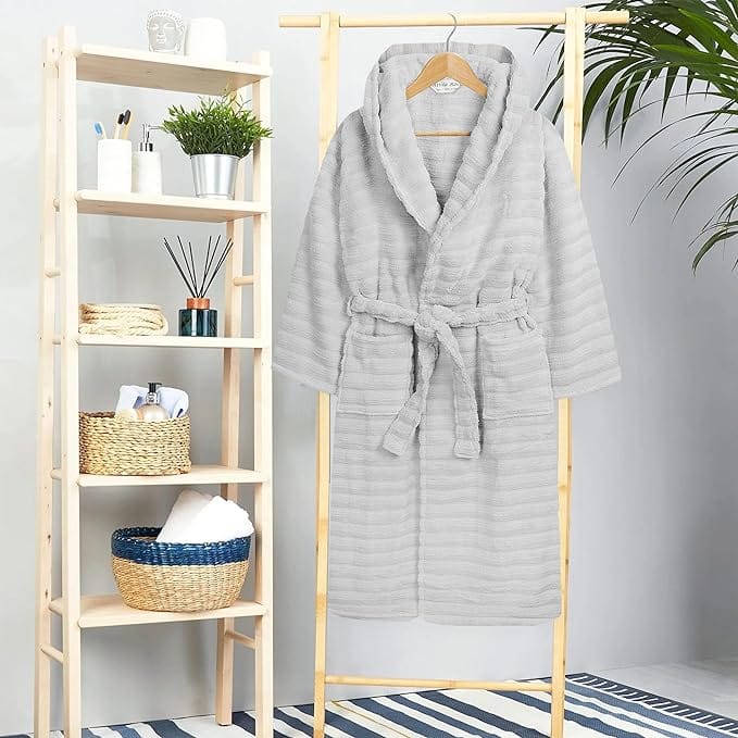 Hydro Ribbed Hooded Bath Robe | 100% Cotton | Unisex | With Pockets & Belt | S-M & L-XL | 4 Colours