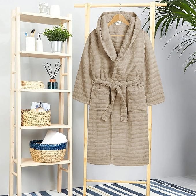 Hydro Ribbed Hooded Bath Robe | 100% Cotton | Unisex | With Pockets & Belt | S-M & L-XL | 4 Colours