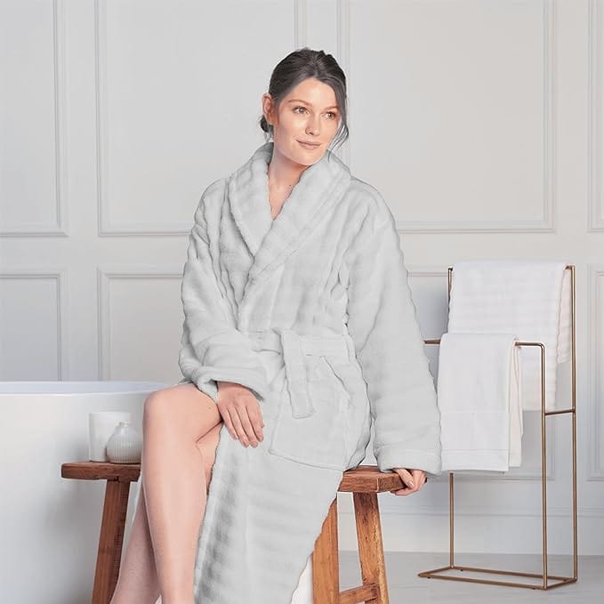 Hydro Ribbed Hooded Bath Robe | 100% Cotton | Unisex | With Pockets & Belt | S-M & L-XL | 4 Colours