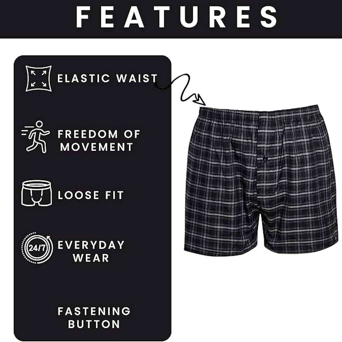 Sock Stack Pack Of 6 Boys Loose Fit Woven Boxer Shorts Cotton Mix Breathable Cotton Rich Stretch Comfort Fit