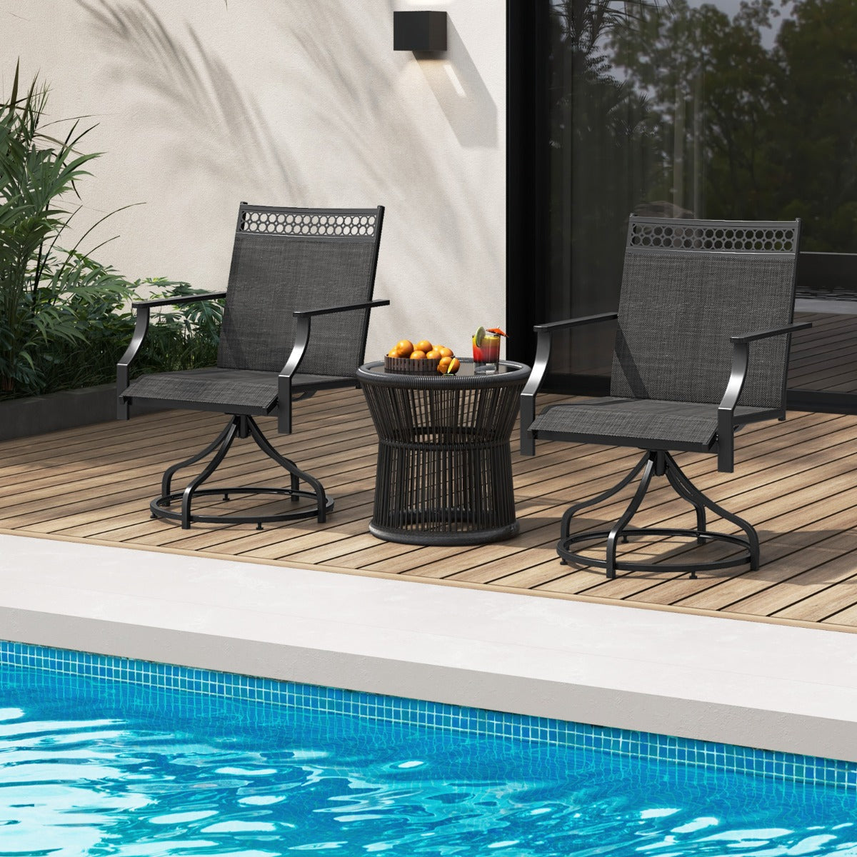 Patio Swivel Dining Chairs Set of 2 with Quick-Drying Fabric-Grey