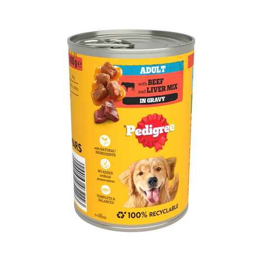 Pedigree Beef Chunks in Gravy Dog Food Tins | 12 x 400g
