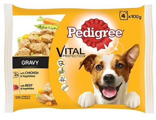 Pedigree Wet Dog Food – Chicken & Beef with Vegetables in Gravy | 13 Pouches x 100g (1.3kg)