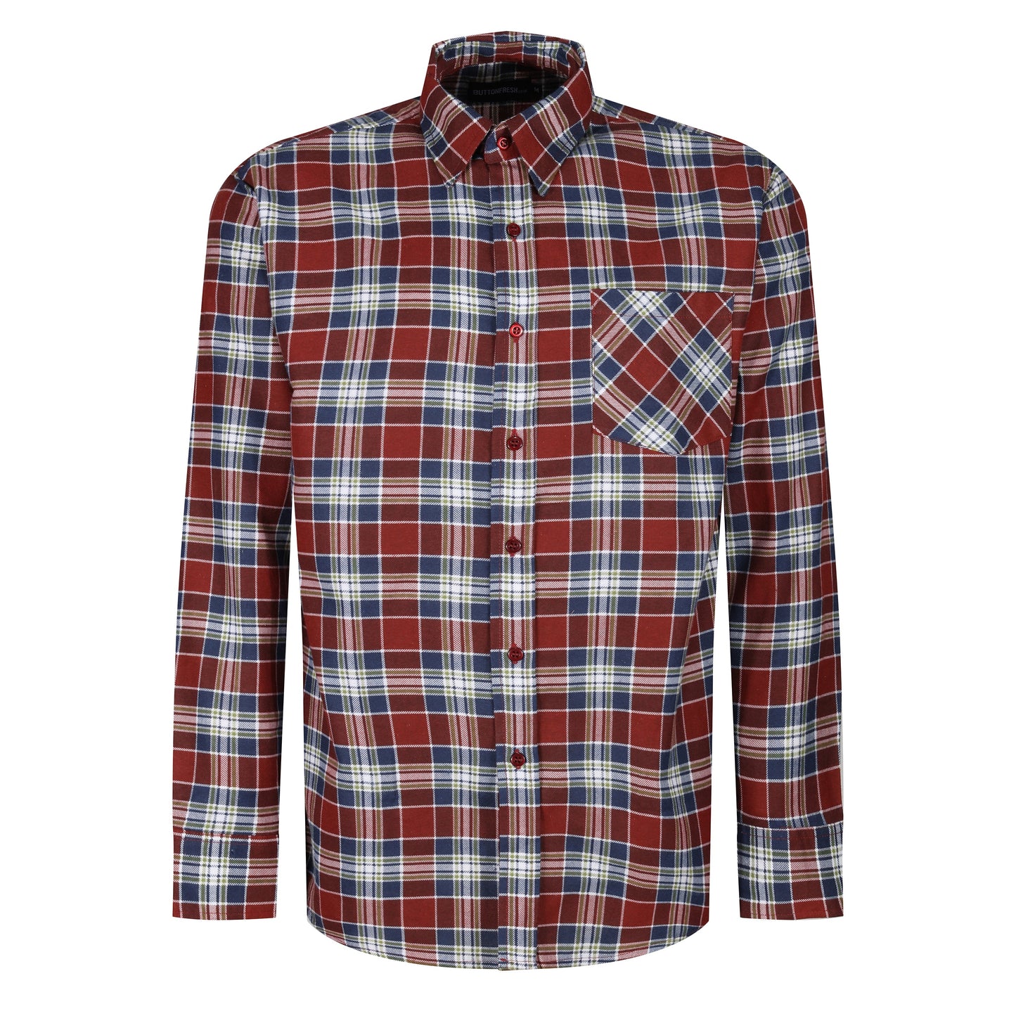 ButtonFresh Brushed Cotton Check Shirt – Long Sleeve | Regular Fit | M–3XL