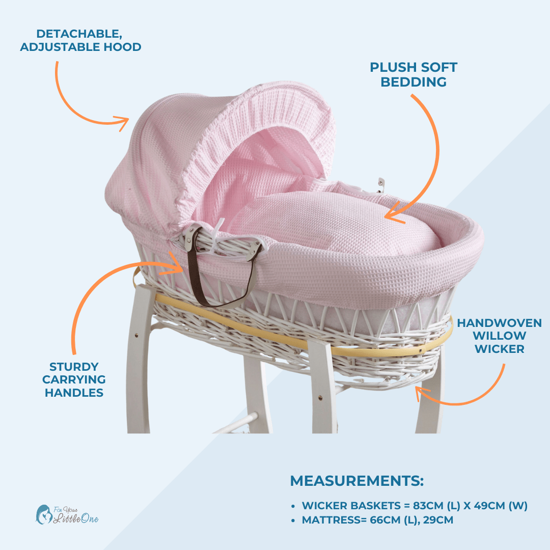 Cesto Moisés de mimbre gris "Blue Waffle" con soporte - Set completo para dormir de recién nacido