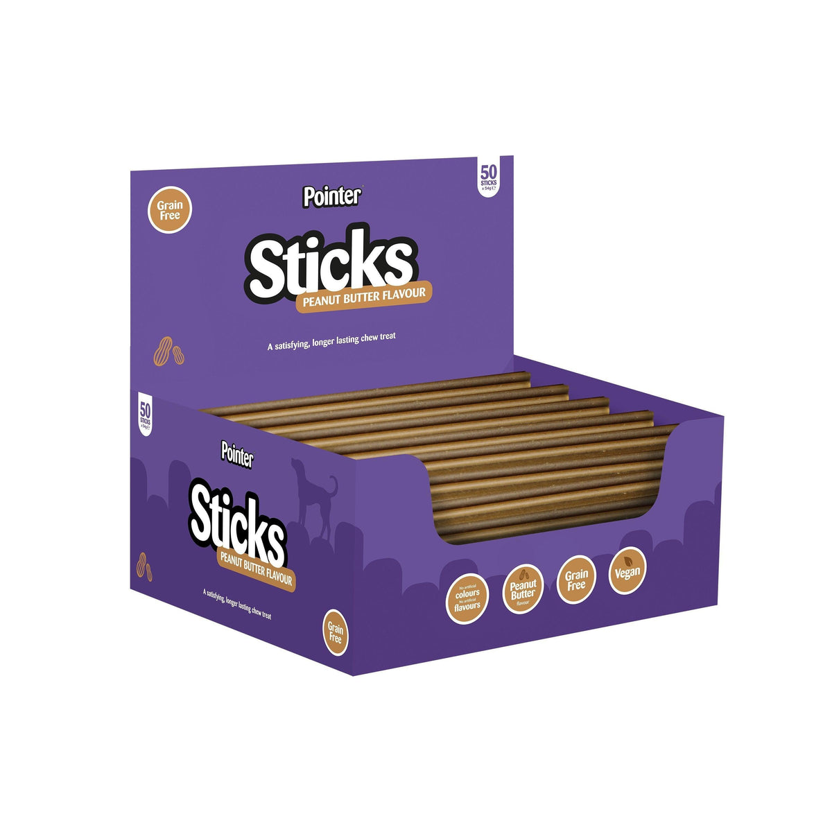Pointer Peanut Butter Sticks Grain Free Dog Treats 54g - Case of 50
