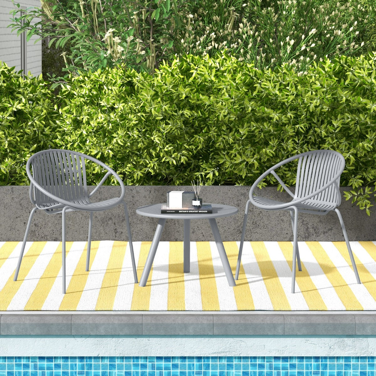 All Weather PP Patio Conversation 3 Pieces Bistro Set with Round Coffee table-Green