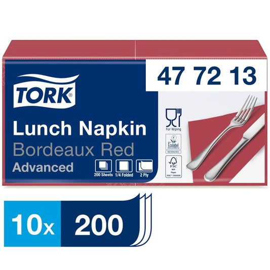 10 x Tork Bordeaux Rot Mittags-Serviette 200er-Pack