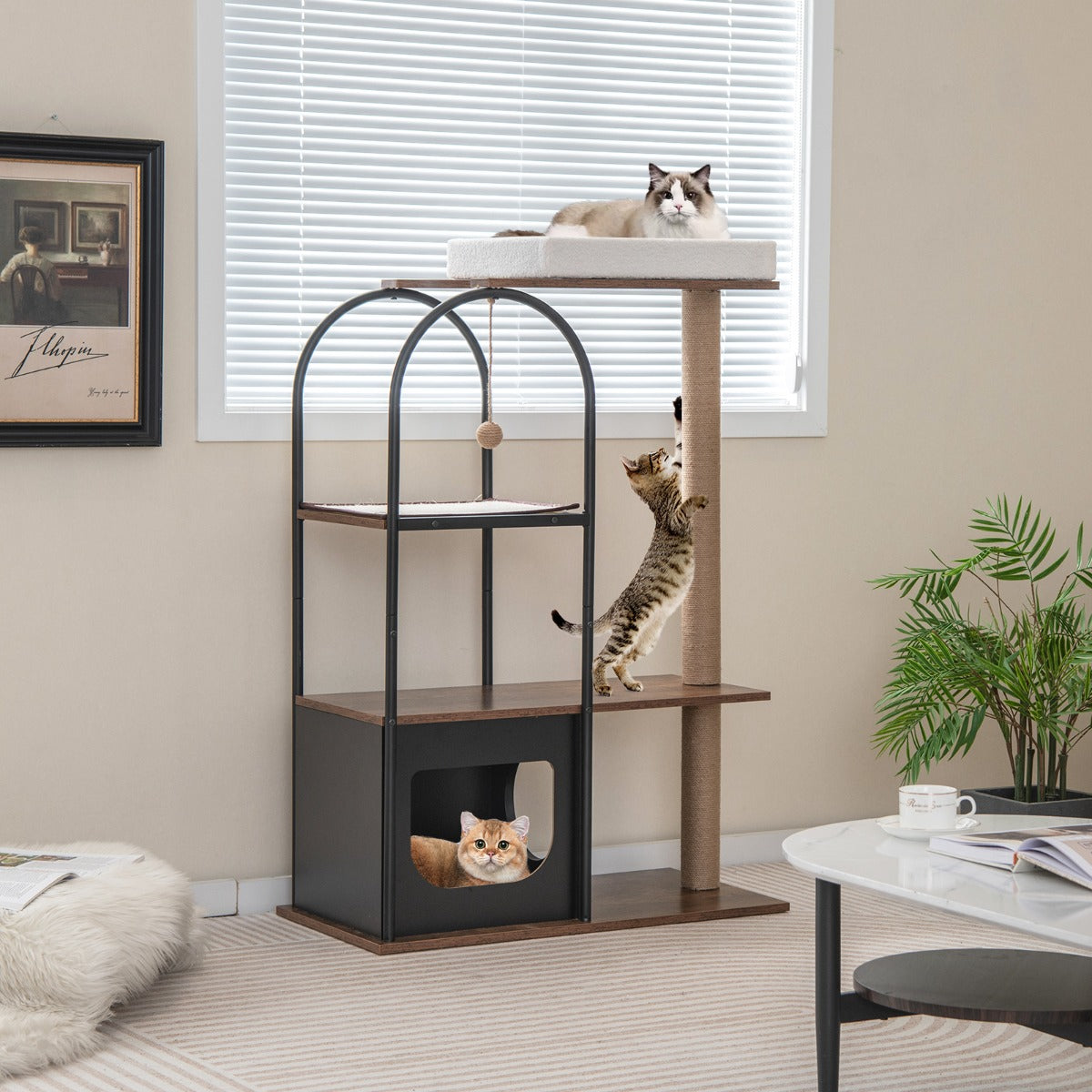118 cm Tall Cat Tree Tower with Metal Frame-White