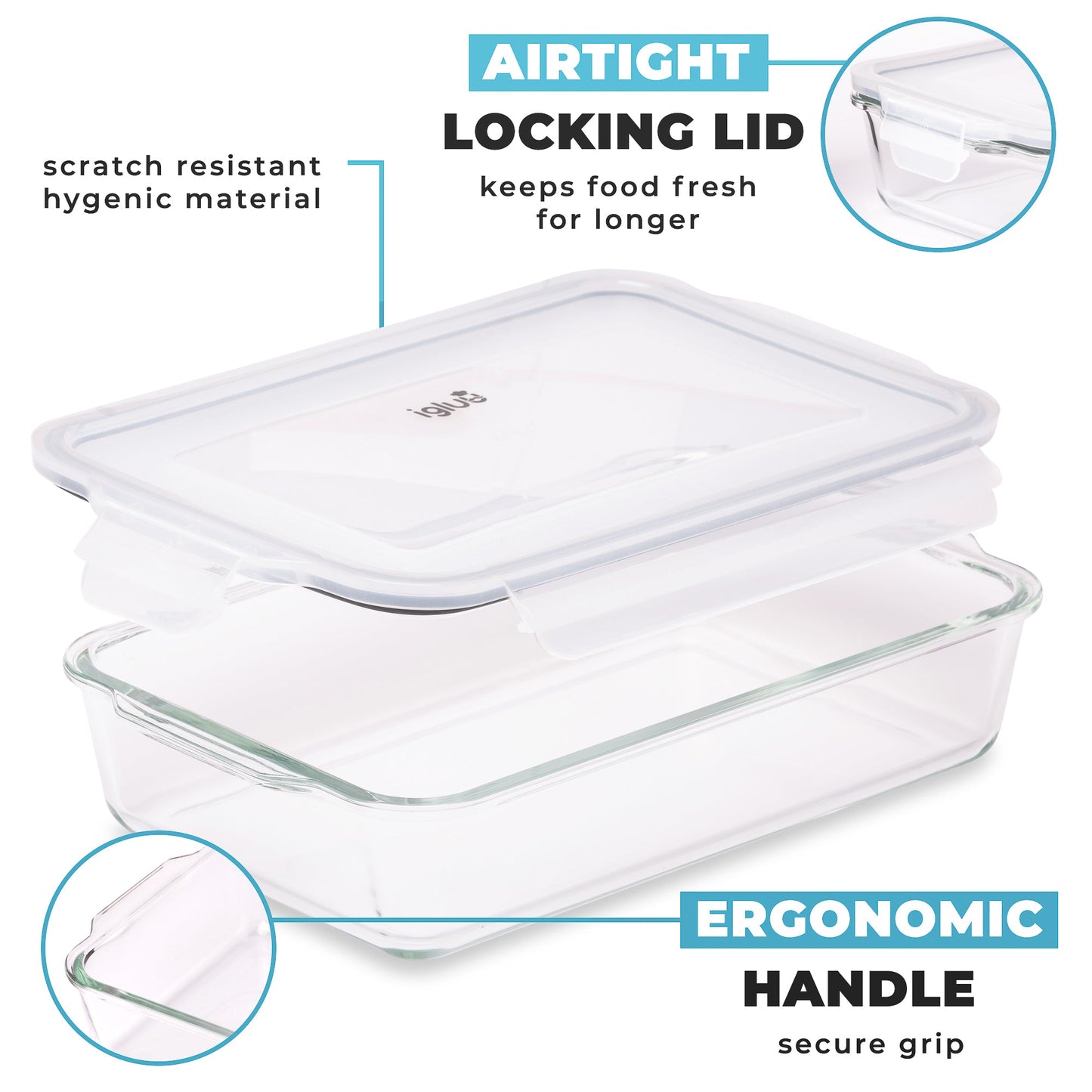 Borosilicate Glass Lasagne Dish with Airtight Lid | 2.2L | Oven, Freezer & Microwave Safe
