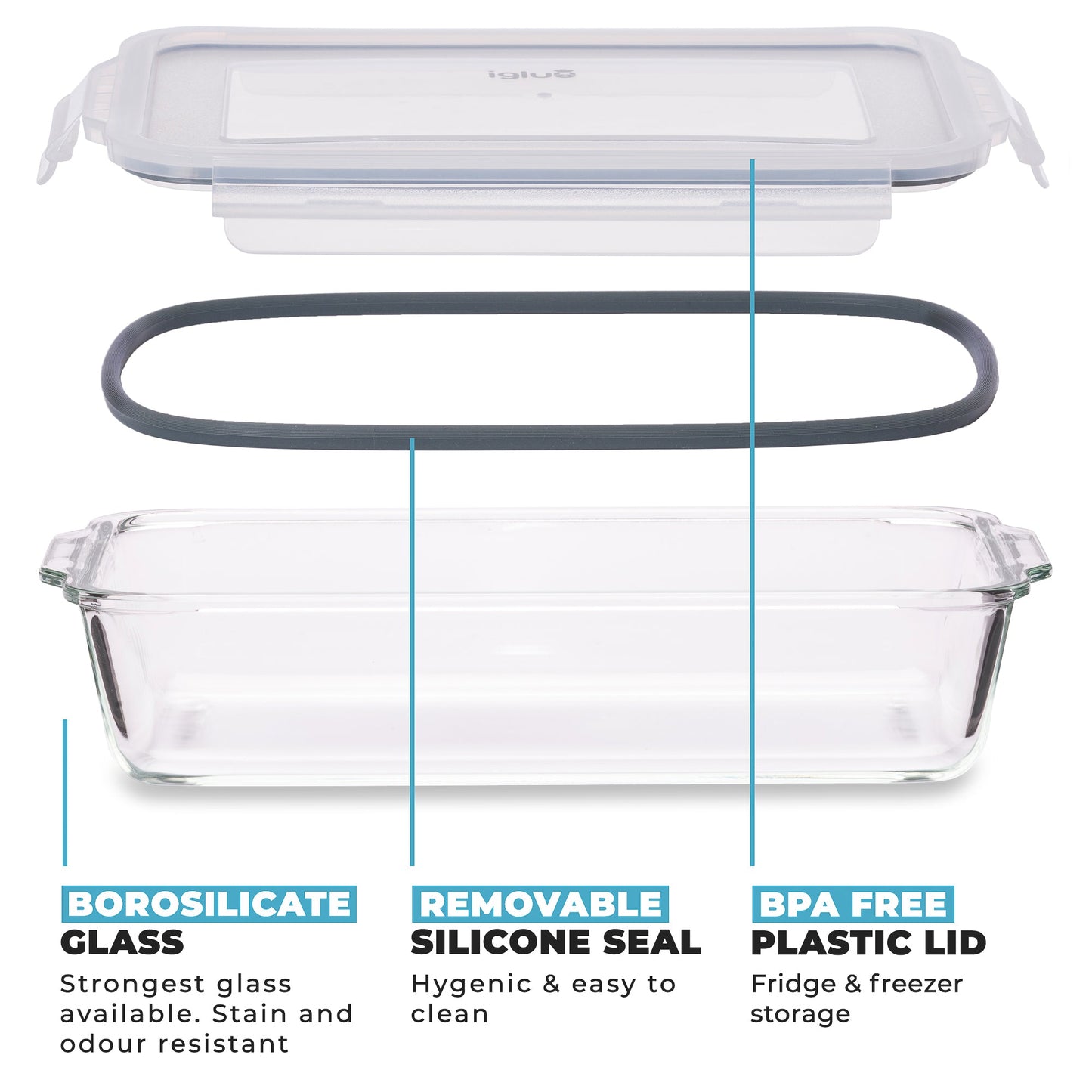 Borosilicate Glass Lasagne Dish with Airtight Lid | 2.2L | Oven, Freezer & Microwave Safe