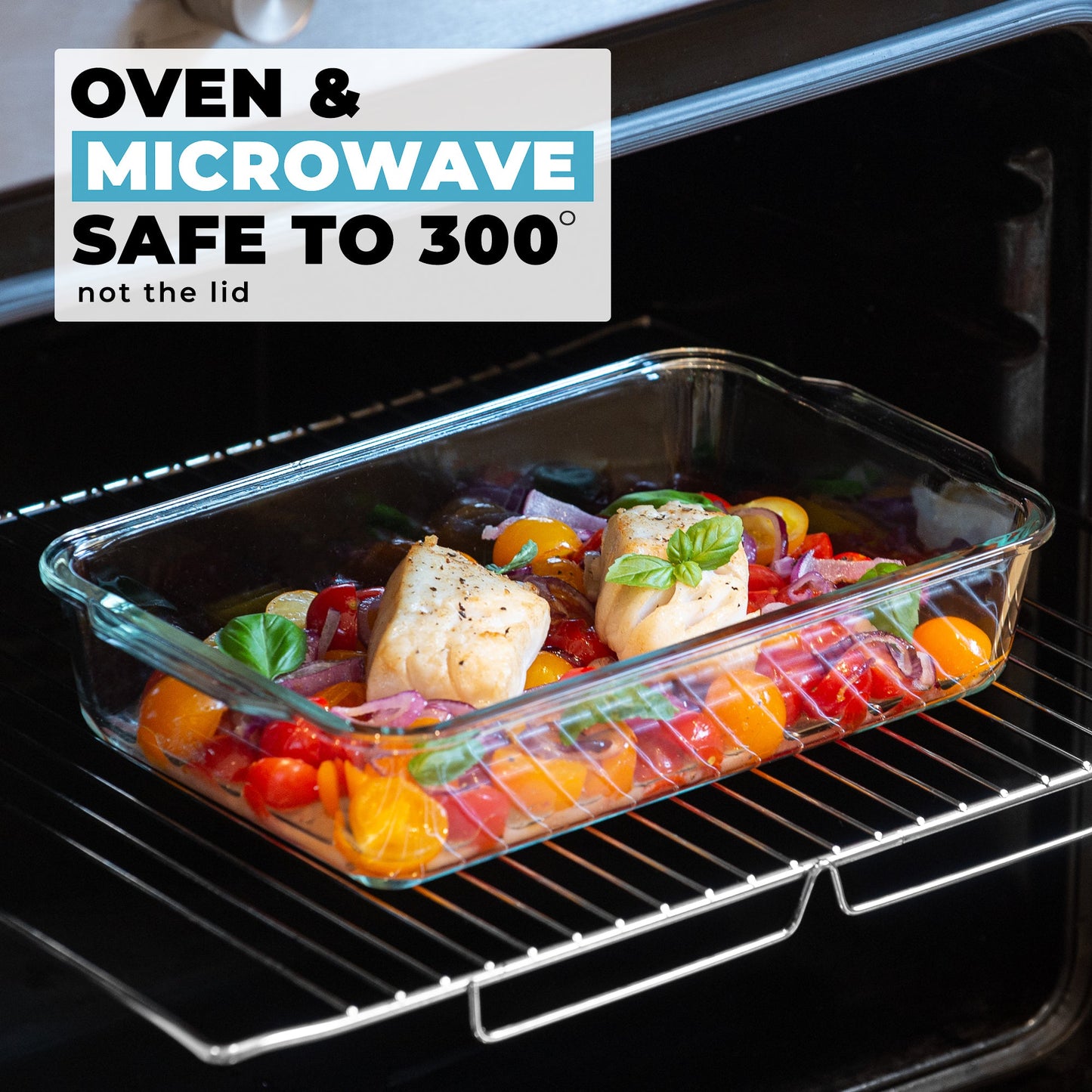 Borosilicate Glass Lasagne Dish with Airtight Lid | 2.2L | Oven, Freezer & Microwave Safe