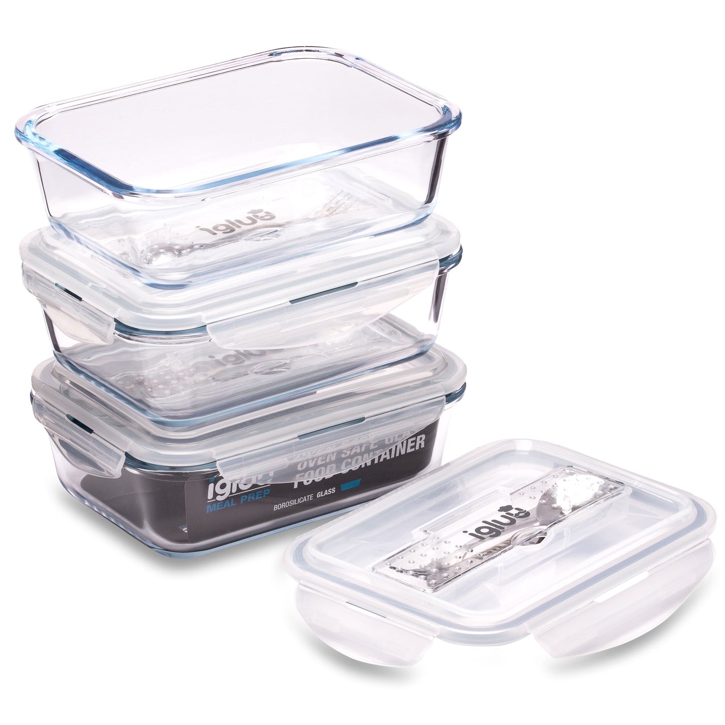 Glass Meal Prep Containers with Cutlery Lid | 1050ml | Set of 3