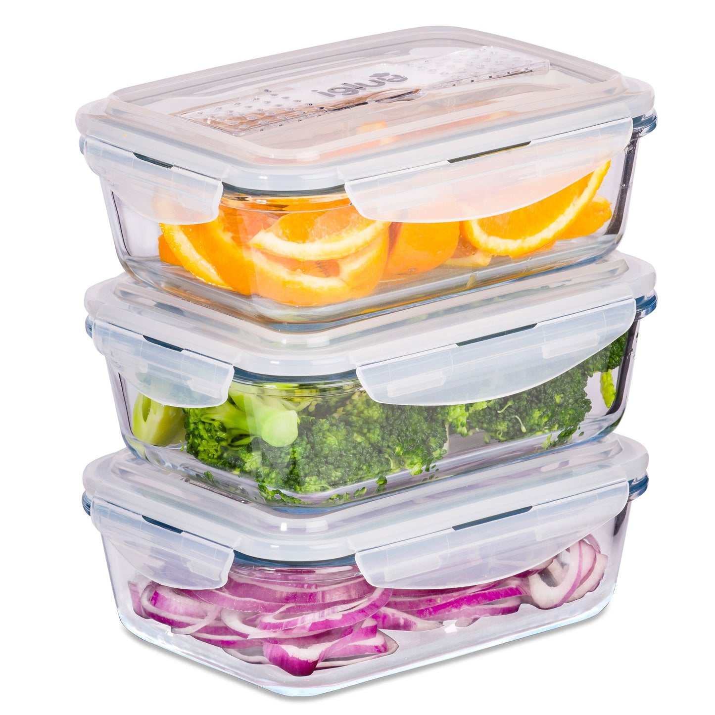 Glass Meal Prep Containers with Cutlery Lid | 1050ml | Set of 3