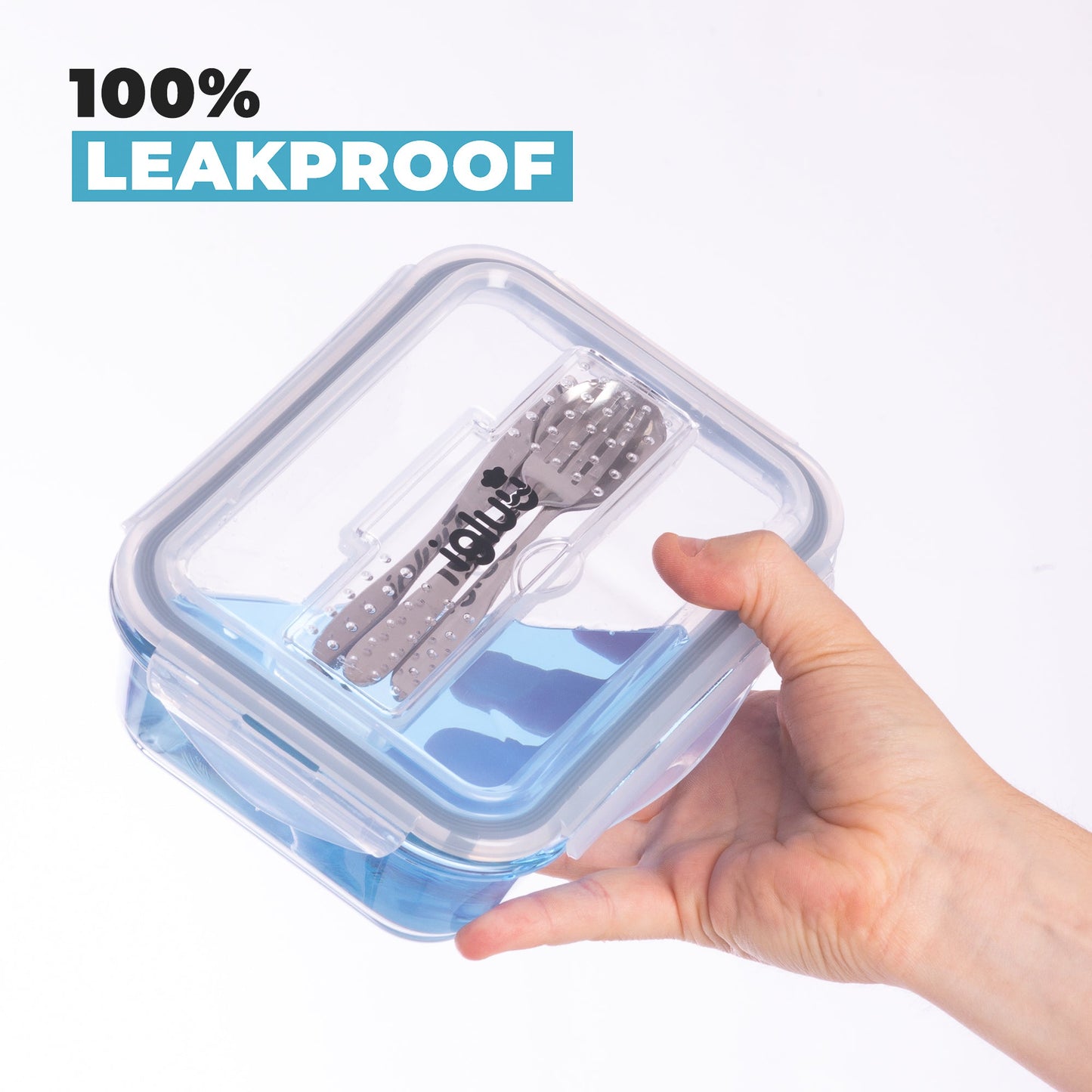 Glass Meal Prep Containers with Cutlery Lid | 1050ml | Set of 3
