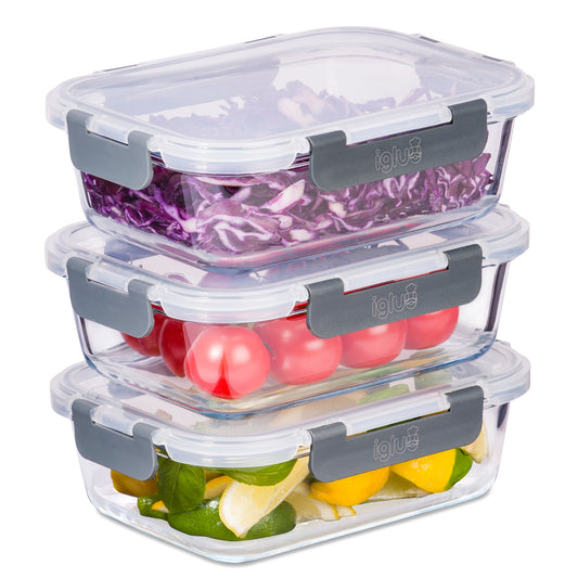Igluu Glass Food Storage Containers with Airtight Lids | 1050ml | 3 Pack