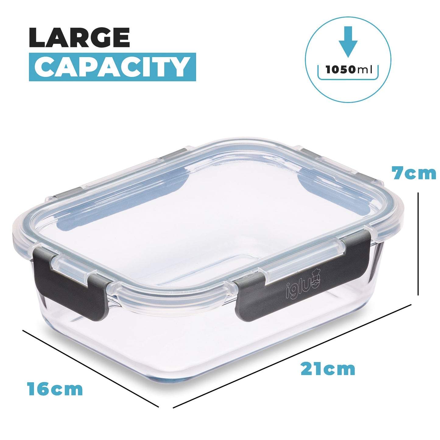 Igluu Glass Food Storage Containers with Airtight Lids | 1050ml | 3 Pack