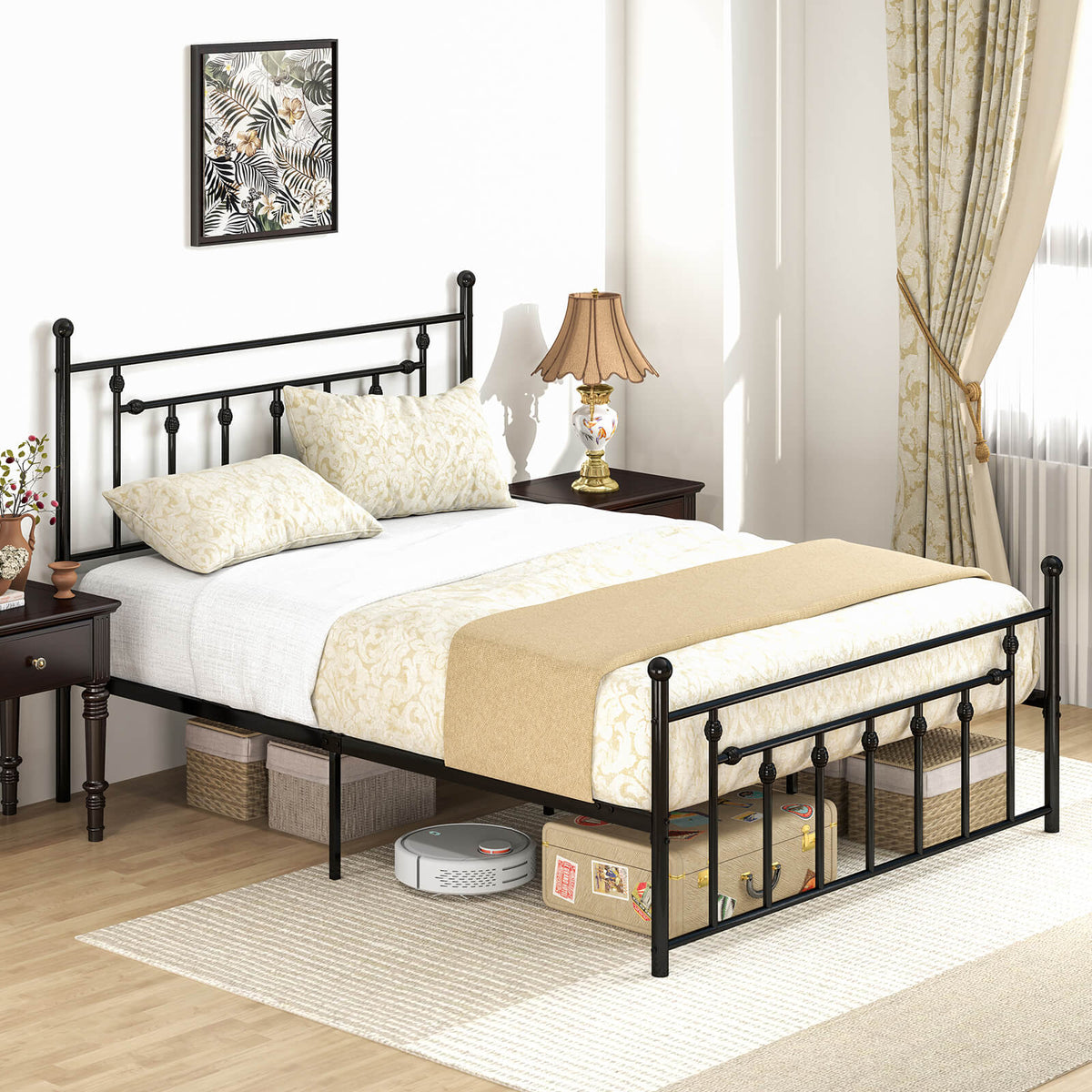 Single/Double/King Size Metal Bed Frame with Headboard-Black-Single Size