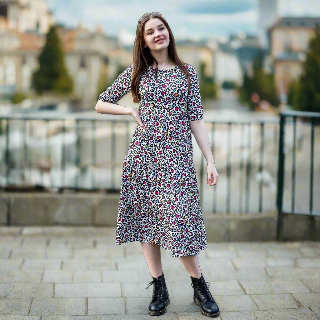 The Midi Breastfeeding Dress – Rainbow Leopard