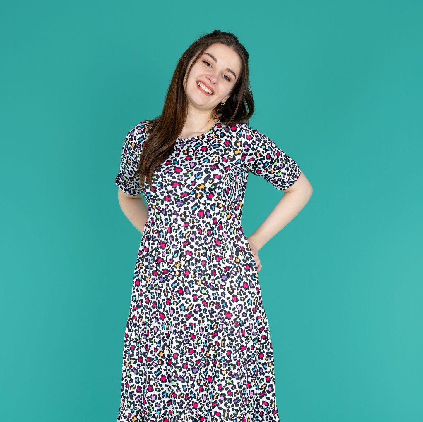 The Midi Breastfeeding Dress – Rainbow Leopard