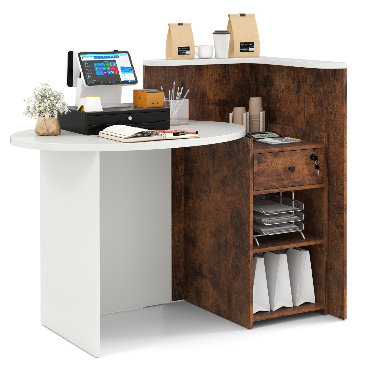 Reception Desk with Lockable Drawer and Adjustable Shelf for Office-Black