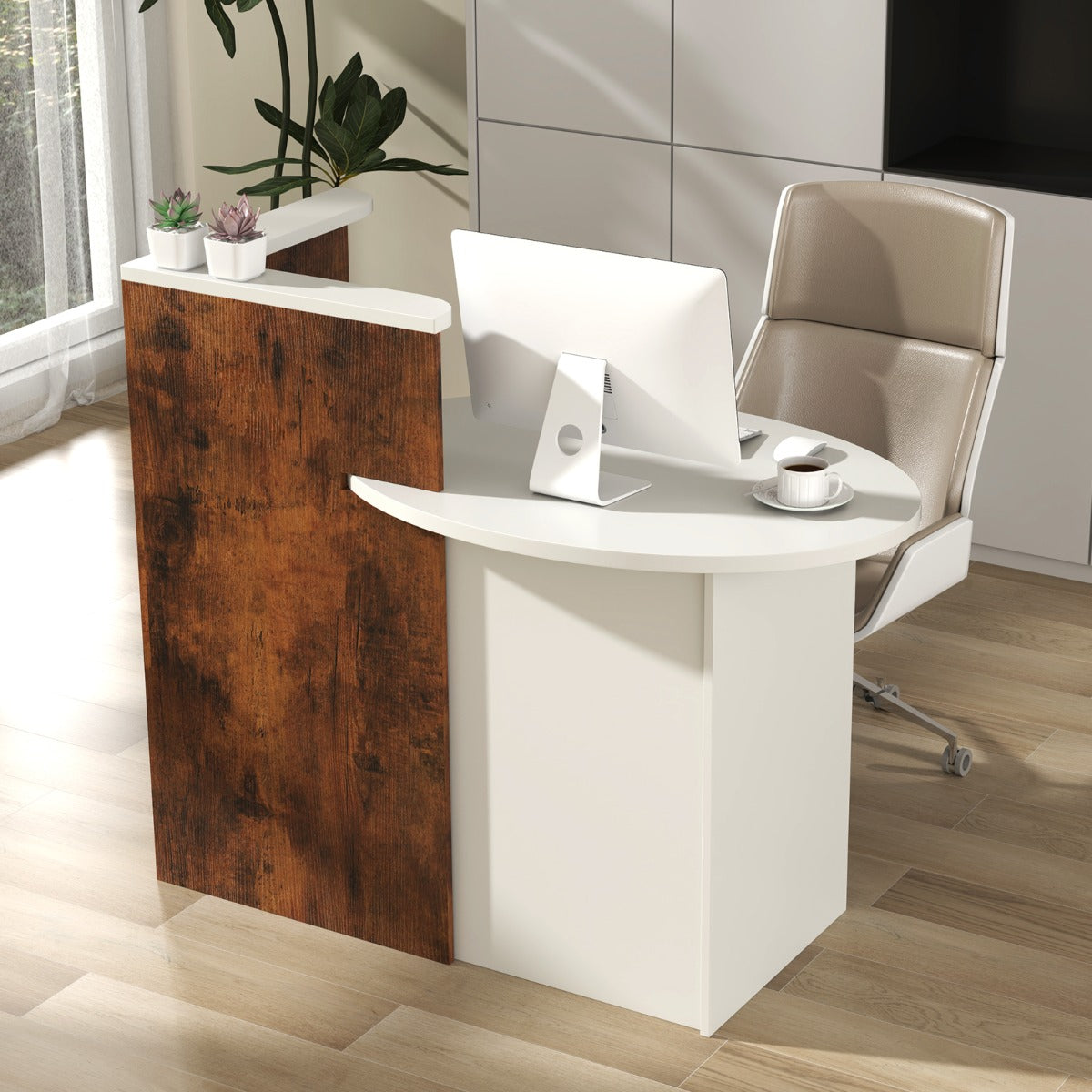 Reception Desk with Lockable Drawer and Adjustable Shelf for Office-Black