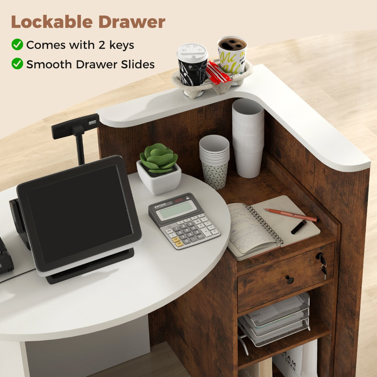 Reception Desk with Lockable Drawer and Adjustable Shelf for Office-Black