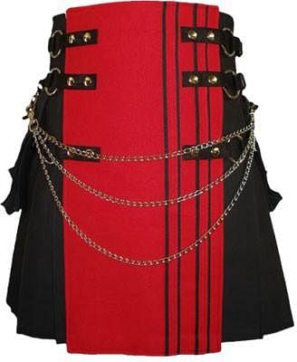 Red & Black Canvas Cotton Fashion Utility Kilt