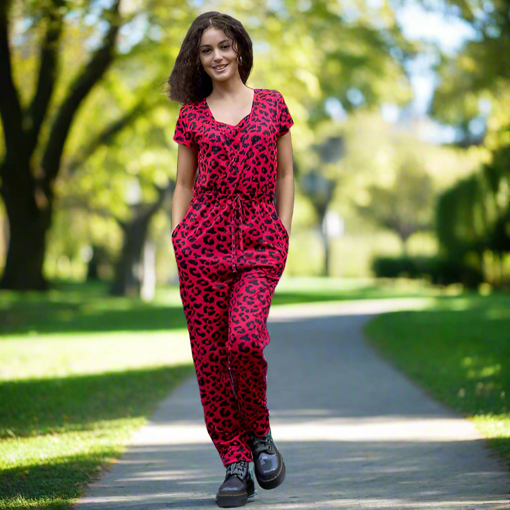 Red Leopard Breastfeeding Jumpsuit - Limited Edition