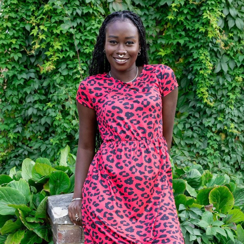 Red Leopard Print Nursing Dress - Knee Length Breastfeeding Dress