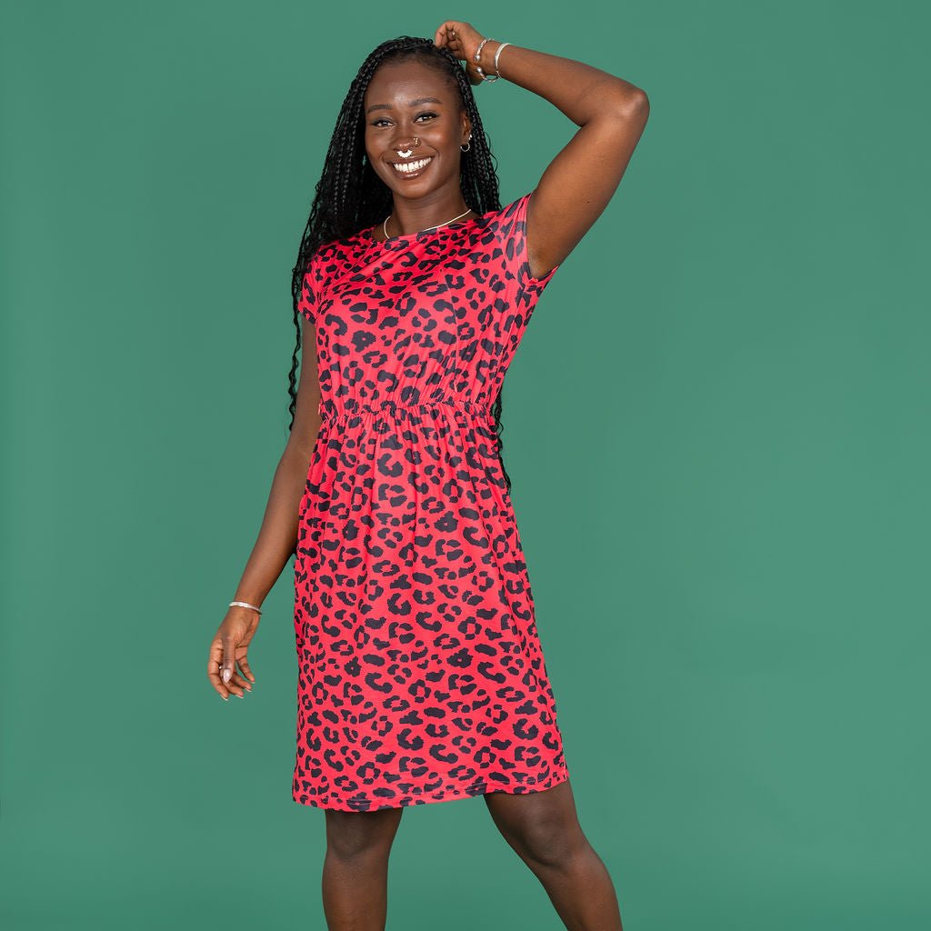 Red Leopard Print Nursing Dress - Knee Length Breastfeeding Dress