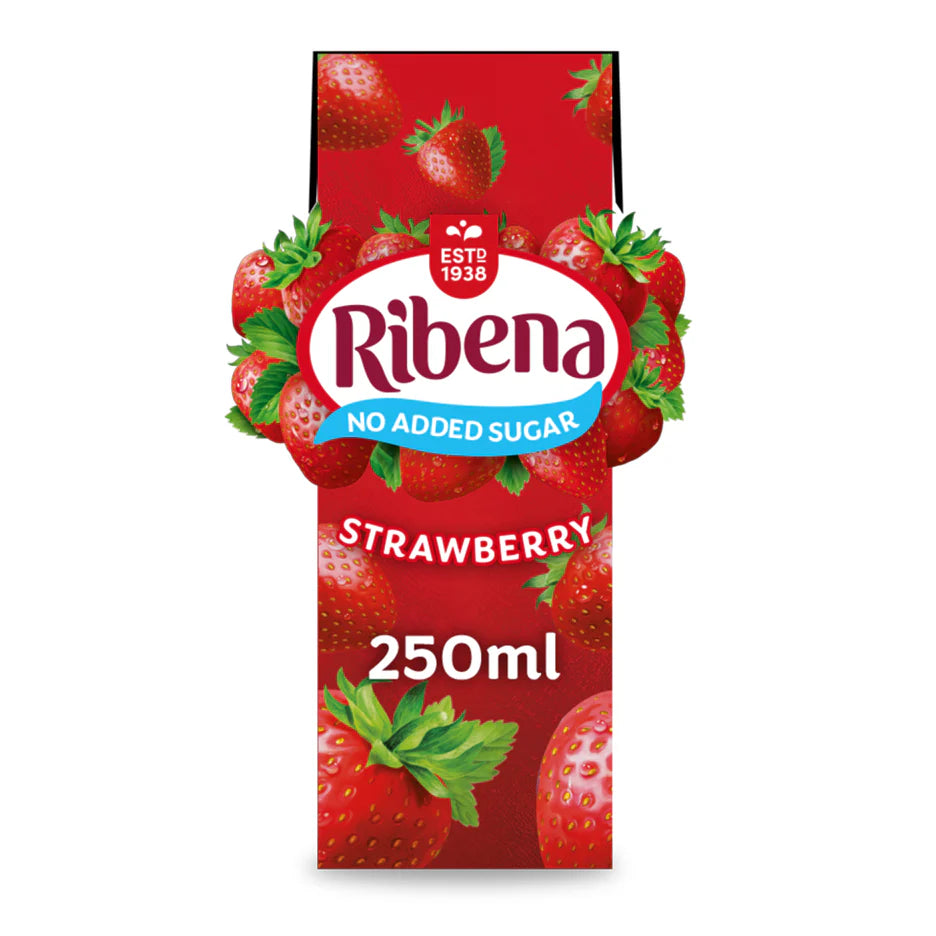24 x Ribena Ohne Zuckerzusatz Erdbeer-Saftgetränk Karton 250Ml